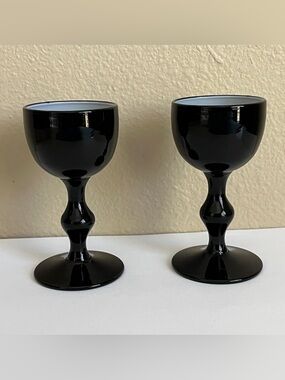 Carlo Moretti Murano MCM Black Cased Glass Cordial Liquer Vintage Glasses Italy